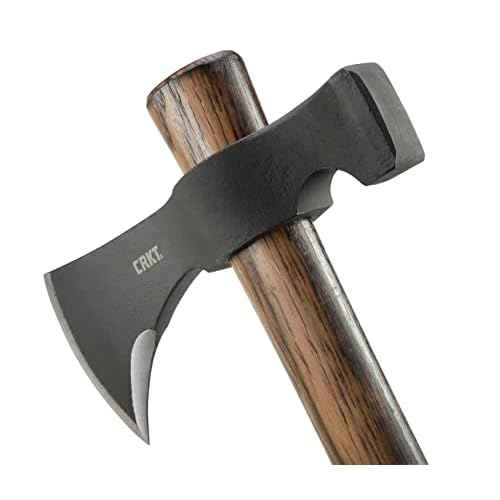CRKT Black Woods Chogan Tomahawk Axe: RMJ T-Hawk Lightweight Outdoor Camping Axe with Hammerhead, Forged Carbon Steel Blade, Hickory Wooden Handle, Includes Sheath 2730KS