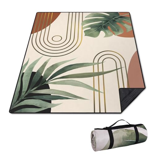 QXWREL Extra Large Picnic Outdoor Blanket 60''x80'' Boho Plant Waterproof and Sandproof Picnic Mat for Beach Foldable Camp...