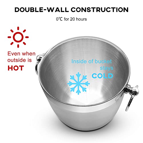 Fortune Candy Insulated Ice Bucket - Double Walled Stainless Steel Ice Bucket with Ice Tongs, Scoop, Lid, and Exclusive Ha...