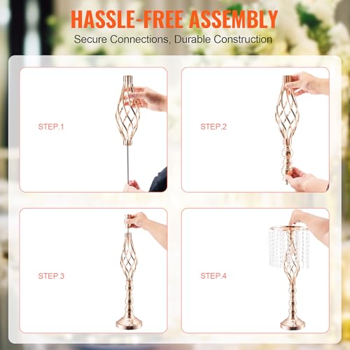 VEVOR 10PCS 55cm/21.65” Tall Crystal Wedding Flower Stand, Metal Wedding Centerpiece Vase, Gold Flower Holders Floral Disp...