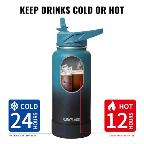 RUBYFLASK 32oz Insulated Water Bottle with Straw, Stainless Steel Metal Vacuum Water Flask, Large Thermal Water bottle wit...