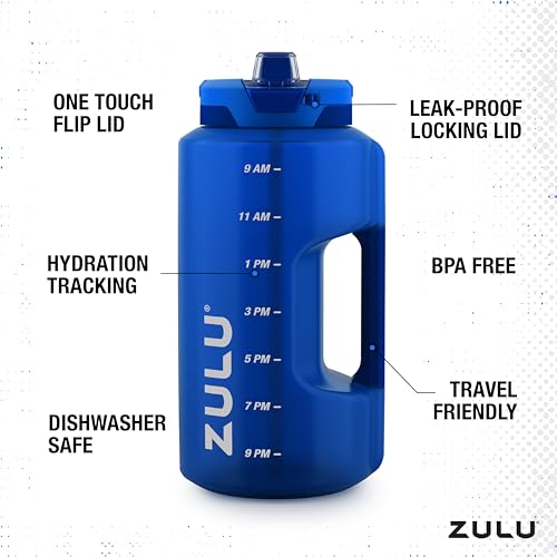 ZULU Goals 128oz Half Gallon Plastic Water Bottle with Straw and Time Marker | Large Reusable Jug with Handle and Leak Pro...