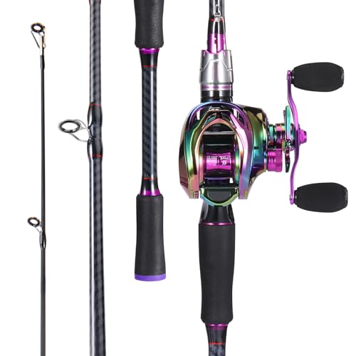 Sougayilang Baitcasting Fishing Combos, Carbon&Glass Fiber Composite 2 Piece Fishing Rods with Casting Reel- 6'0"
