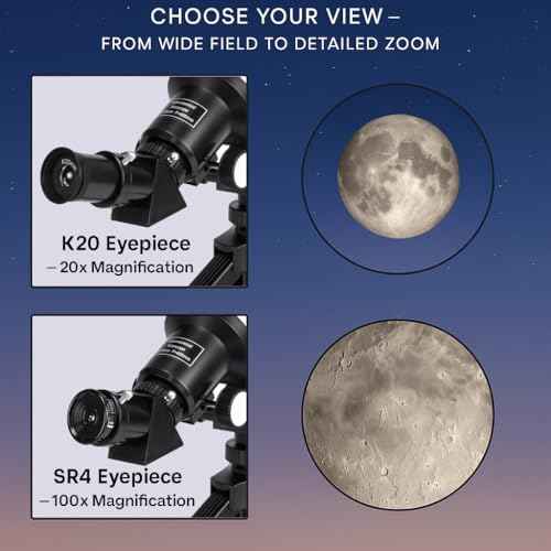 Barska Starwatcher Astronomical Refractor Telescope 300x Magnification for Beginners & Kids with Barlow Lens, 2 Interchangeable Eyepieces, Finder Scope, Table Top Tripod
