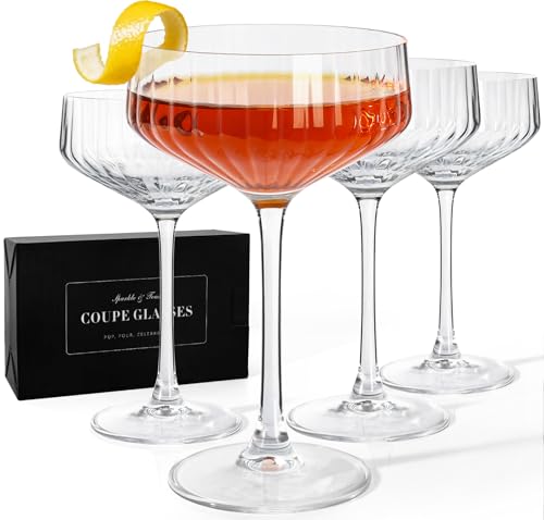 VIMERPA Coupe Glasses, 10oz Ribbed Coupe Martini Glass Set of 4, for Martini Cocktail, Wine, Champagne, Espresso, Crystal ...
