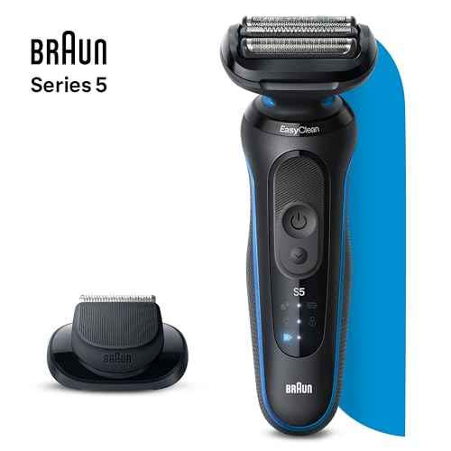 Braun Electric Shaver for Men, Series 5 5120s, Wet & Dry Shave, Turbo Shaving Mode, Foil Shaver, Engineered in Germany, with Beard Trimmer & Attachments, Blue