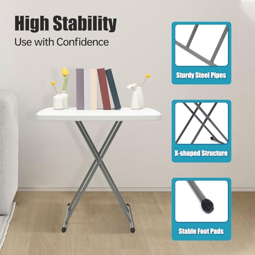 NAWESRVA Adjustable Folding Table – 30" x 20" Foldable Desk with 3 Height Settings (18", 25", 29"), Lightweight Small Tabl...