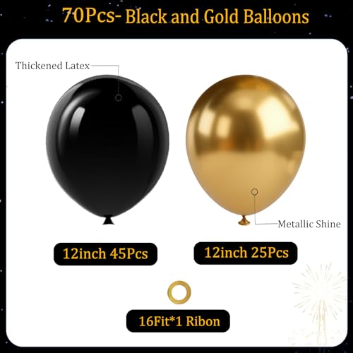Black and Gold Balloons, 70pcs 12inch Metallic Gold and Black Balloons for Graduation Anniversary Birthday Party Decoration