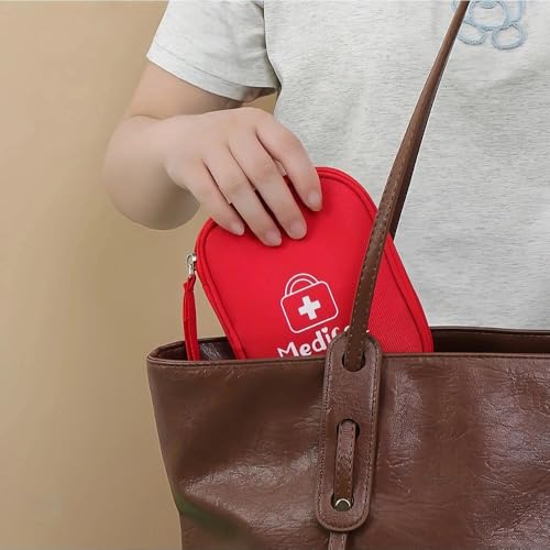 Medicine Pouch Pill Pocket Mini Travel First Aid Bag Outdoor Portable First Aid Kit Empty Red Small Medical Bag Family Eme...