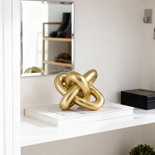 Golden Knot Statue, Three Knot Sculpture Home Decor Accents, Knot Sculptures and Statues for Rustic Coffee Table Living Ro...