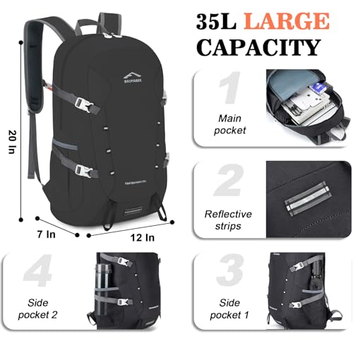 BAGPARKK Hiking Backpack,Large 35L Travel Backpacks for Men Women,Water Resistant Ultra Lightweight Foldable Packable Camp...