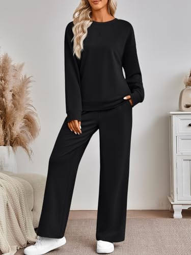 AUTOMET Womens Sweatsuits 2 Piece Sets Travel Outfits 2026 Fall Matching Lounge Set Oversized Sweatshirt Wide Leg Pants
