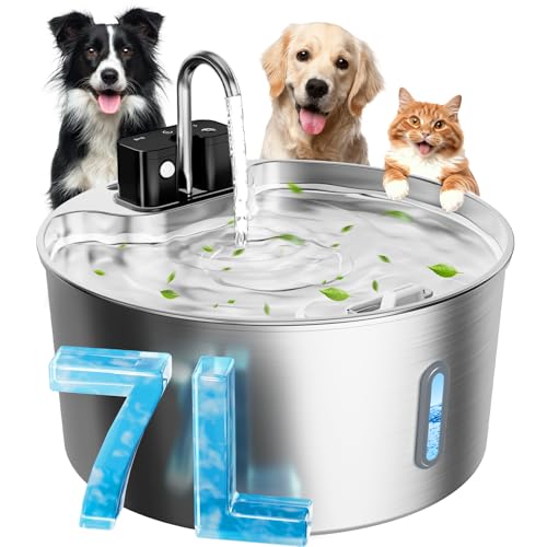Dog Water Fountain for Large Dogs, 7L/1.8Gal 4200mAh Cordless Water Dispenser for Dogs, Stainless Steel Automatic Pet Wate...