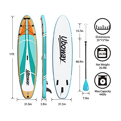 Uboway Inflatable Paddle Boards Stand Up: 10/11 feet SUP with Adjustable Paddle Backpack Pump Leash Fin Youth Adults Stand...