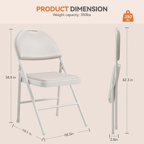 GarveeHome 4 Pack Folding Chairs with PU Leather Padded Cushion and Back, Metal Foldable Chair for Indoor Outdoor, Commerc...