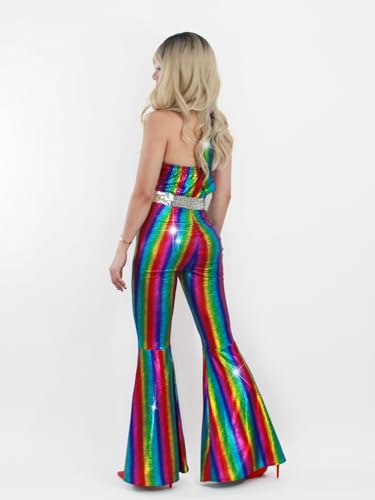 Nawgut Disco Outfit 70s 80s Prom Sparkle Flare Jumpsuit Party Costume Halloween Cosplay For Adult Women