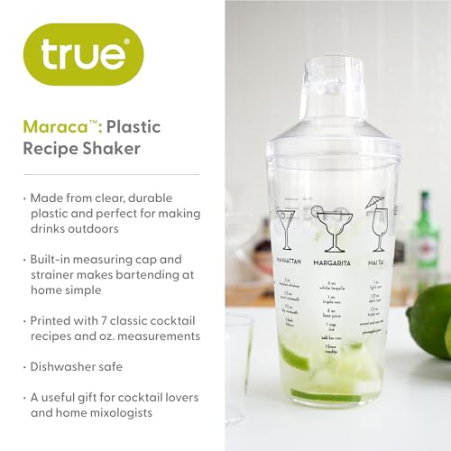 True Maraca Cocktail Shaker with Built In Strainer, Drink Mixer with 7 Classic Drink Recipes & Measurements, Perfect for G...