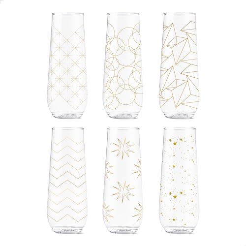 TOSSWARE POP 9oz Flute Festive Cheers Series, SET OF 6, Premium Quality, Recyclable, Unbreakable & Crystal Clear Plastic P...
