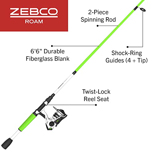Zebco Roam Spinning Reel and Fishing Rod Combo, 6-Foot Fiberglass Fishing Pole, Split ComfortGrip Handle, Soft-Touch Handl...
