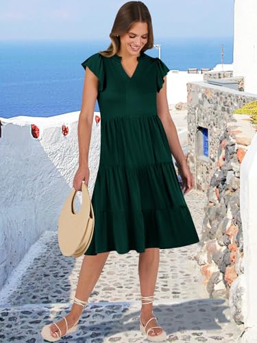 ANRABESS Womens Summer Dress Ruffle Sleeve V Neck Midi Dresses Fashion Casual Fit Flowy Tiered Boho Beach Vacation Sundress