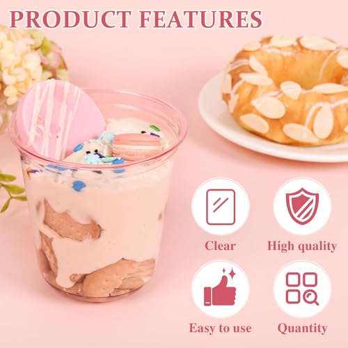 Benestanti 100 Pcs Pink Plastic Cups,12oz Disposable Stemless Wine Glasses for Cocktail,Cute Plastic Cups,Cocktail Wine Gl...