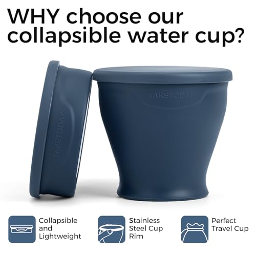 TakeToday Collapsible Travel Cup - Silicone Foldable Water Cup, BPA-Free with Lid & Waterproof Bag - Drinking Cup Set for ...