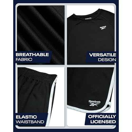Reebok Boys Athletic Shorts Set - 3 Piece Summer Clothes Outfit with Graphic Tees and Boys Running Shorts for Active Kids