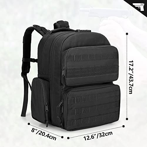 GOBUROS Tactical Pistol Backpack for 4 Handguns and 12 Mags, Gun Range Backpack with TSA Lock and Padded Shoulder Straps, ...