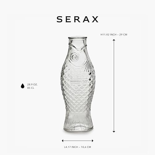 Serax Glass Water Pitcher | Fish & Fish glassware by Paola Navone | Wine Carafe Decanter 28.74 fl oz | Clear Bottle Contai...