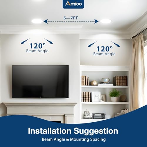 Amico 4 Pack 6 Inch 5CCT Ultra-Thin LED Recessed Ceiling Light with Junction Box, 2700K/3000K/3500K/4000K/5000K Selectabl...