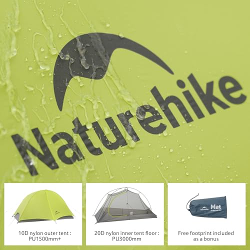 Naturehike Star Trail 2.3lb One Person Tent, Easy Setup, Compact, Spacious, Ultralight 1 Person Backpacking Tent for Campi...