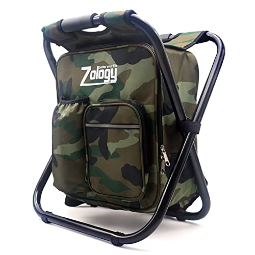 Zology Folding Camping Chair Stool Backpack with Cooler Insulated Picnic Bag, Hiking Camouflage Seat Table Bag Camping Gea...