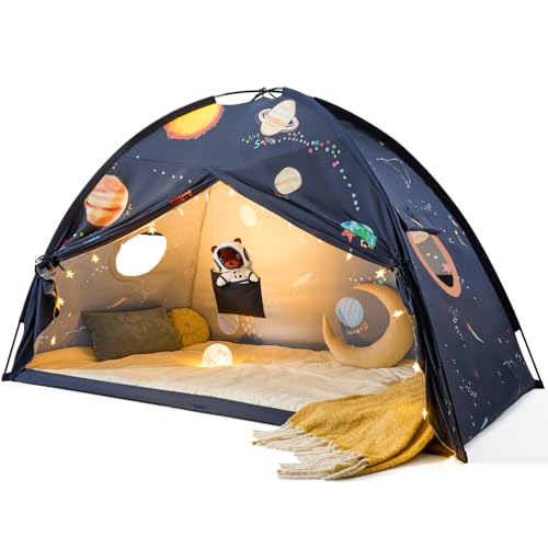 Tiny Land Space Galaxy Bed Tent for Kids – Sleep Bed Canopy with 9 Planets Design, Easy-to-Install Indoor Kids Play Tent, ...