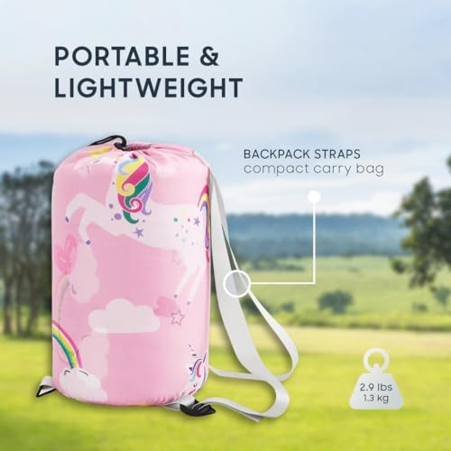 Wake In Cloud - Kids Sleeping Bag for Girls Toddlers, Camping in Warm Cold Weather, Backpacking Lightweight Compact Outdoo...
