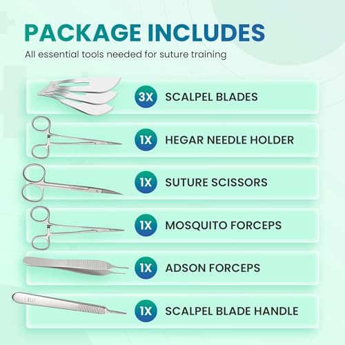 Suture Practice Kit for Medical Students | Including Large Silicone Pad, Suture Threads, Tool Kit, Knot Board and Suture V...