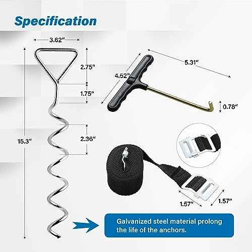 Simple Deluxe Trampoline Stakes Heavy Duty Trampoline Parts Corkscrew Shape Steel Stakes with T Hook Trampoline Anchor Kit Tie Down Kit Ground Wind Stake (Set of 4)