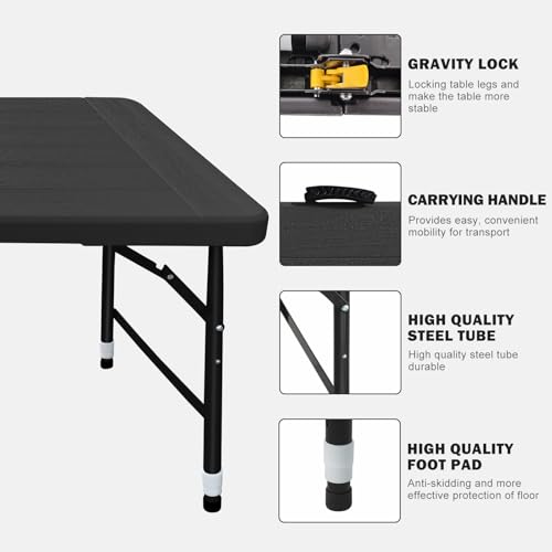 ICSPOID Folding Table, 4FT/6 FT Foldable Table with Carrying Handle, Steel Legs Heavy Duty Portable Utility Table for Part...