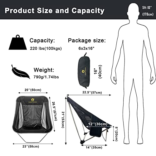 EASDRIL Ultralight Folding Camping Chair Low Lightweight Foldable Camp Chairs with Carry Bag for Hiking, Backpacking, Picn...