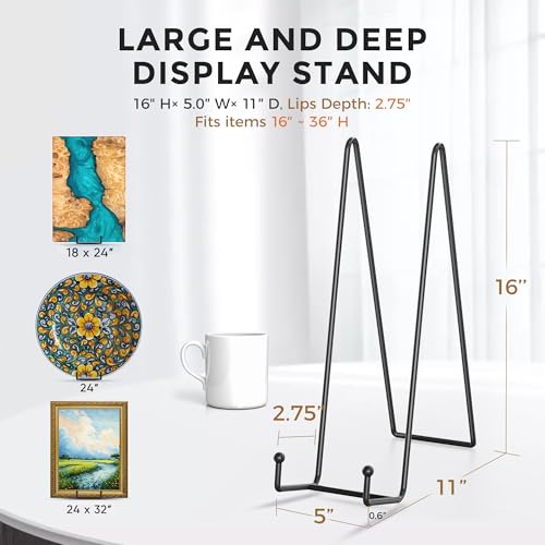 TR-LIFE 16 Inch Heavy Duty Plate Stand (4 Pack) - Metal Display Easel for Large Plates, Picture Frames, Signs, Posters, an...