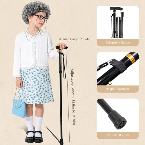 WooHand Old Lady Costume for Kids 100 Day of School Costume for Girls 100th Day of School Dress Up Grandma Wig Cane Outfit
