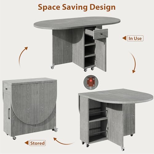 Jocoevol Folding Dining Table for 4 Kitchen Dining Room DinnerTable with Storage Drawer Space Saving Oval Foldable Drop Le...