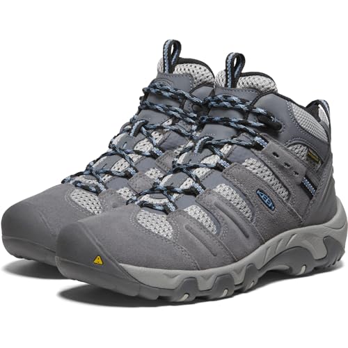 KEEN Women's Headout Mid Height Waterproof All Terrain Hiking Boots, Steel Grey/Blue Heaven, 7 US