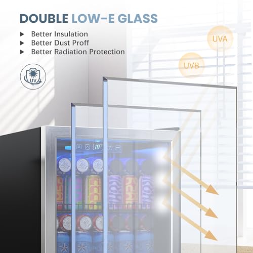 Manastin Beverage Refrigerator Cooler-Mini Fridge Freestanding Cooler with Glass Door, Adjustable Shelves & Digital Temper...