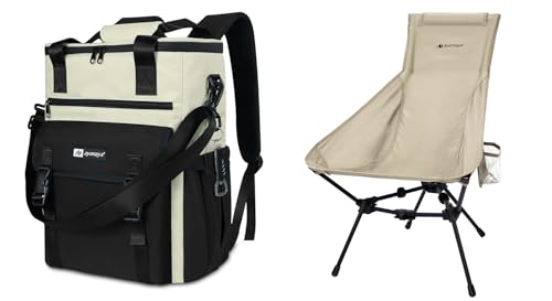 ayamaya Ultralight Chair + Backpack Cooler, High Back Aluminum Widen Frame Structure Folding Chair wigh Side Pocket, Black...