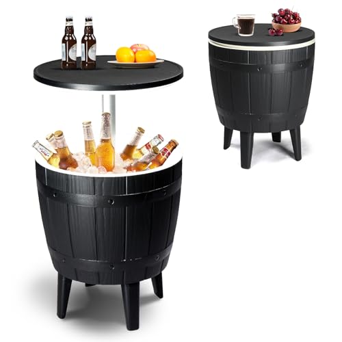 Outdoor 10 Gallon Cooler Bar, Modern Cool Bar Outdoor Patio Furniture,3 in 1 Resin Patio Beer and Wine Ice Bucket Cocktail...
