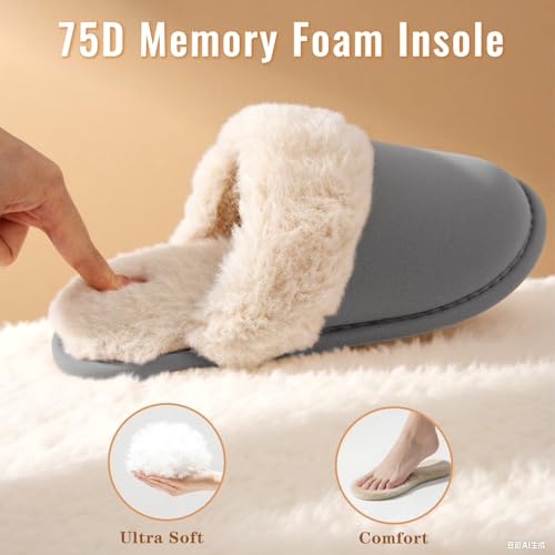 Women's Memory Foam Fuzzy Slippers Fluffy Plush Indoor Outdoor Non-Slip Thin Sole Winter House Shoes