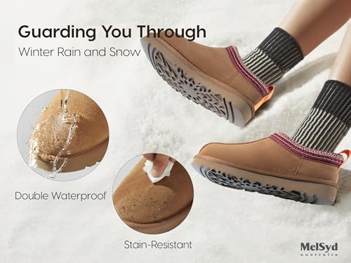 MelSyd Womens Slippers Sheepskin Indoor-Outdoor: 100% Australian Merino Wool Lined with Memory Foam Cozy House Shoes - Sli...