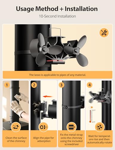 KLEVVO Wood Stove Fan Heat Powered, Strong Magnetic Fireplace Fan,【Ultra Quiet & High Speed & Non Electric】 Auto Thermal F...