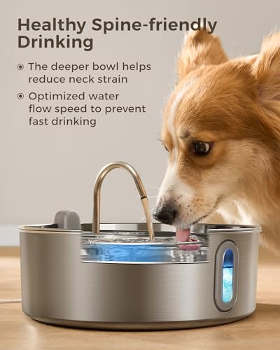 Smartoo Dog Water Fountain for Large Dogs 7L/236oz Stainless Steel Dog Water Bowl Dispenser Automatic Cat Water Fountain w...