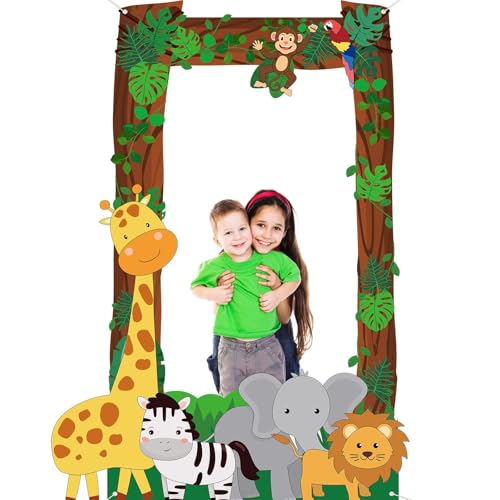 Jungle Party Decorations Jungle Animals Photo Booth Props Safari Animals Hanging Banner Safari Picture Frame Wild Animal P...